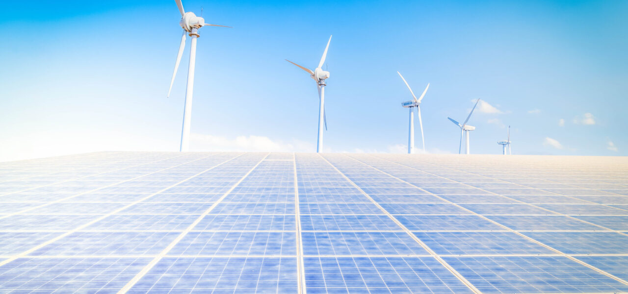 alternative energy concept alternative energy concept - solar plant and wind mill farm,,toned