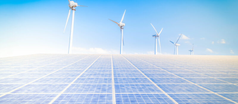 alternative energy concept - solar plant and wind mill farm,,toned